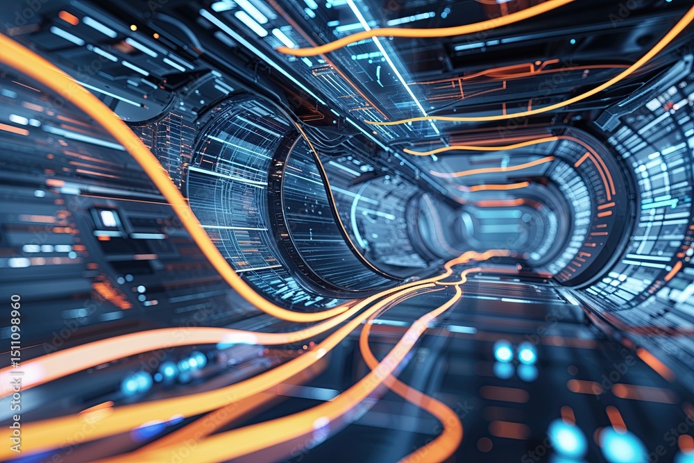 Poster futuristic abstract background with dynamic wave technology and connection elements