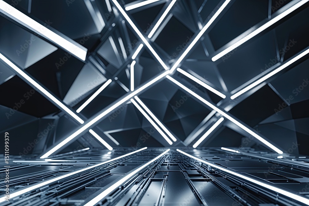 Poster advanced technology canvas featuring dynamic geometric mesh and illuminated intersection background