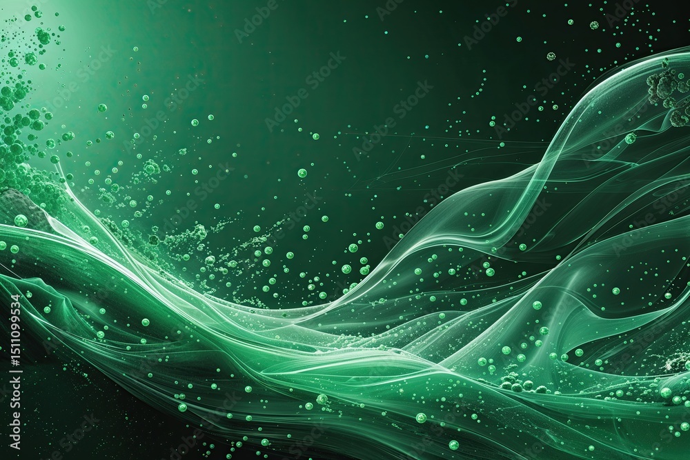 Poster emerald futuristic background with flowing particles and dynamic vector imagery