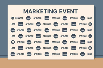 Marketing event sponsor wall backdrop. Corporate branding step and repeat banner for press conferences and trade shows. Media wall for logo display and sponsorship recognition. Event branding.
