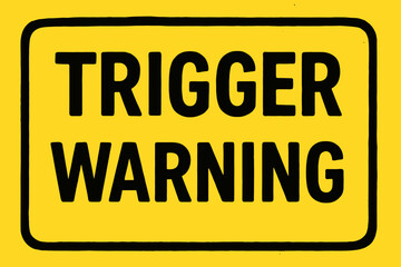 Trigger Warning sign. Vector yellow distressed label sensitive content. Caution advisory upsetting material. Mental health awareness. Retro grunge sticker. Online content safety alert graphic symbol.