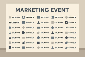 Marketing Event Sponsor Wall. Placeholder Logos for Corporate Branding Backdrop. Conference, Exhibition, Trade Show Sponsorship Display. Business Partnership & Promotion Template. Vector.