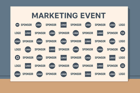 Marketing event sponsor wall backdrop. Corporate branding step and repeat banner for press conferences and trade shows. Media wall for logo display and sponsorship recognition. Event branding.
