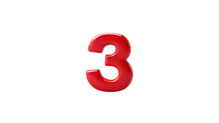 Glossy Red Number Three on Transparent Background