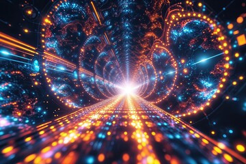 Obraz premium Dynamic Technology Environment with Vibrant Fractal Glow and Acceleration Imagery