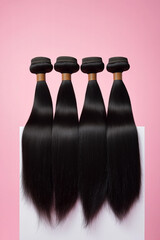 Black Brazilian Straight Bodywave Body wave Hair Bundles Displayed on Pink Background Virgin Human Hair Extensions
