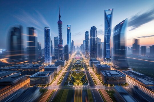 Innovative Smart City Design Showcasing Speed Blur and Digital Skyline in Beijing