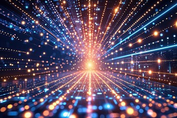 Dynamic Digital Energy Field Background with Glowing Lights and Abstract Tech Elements