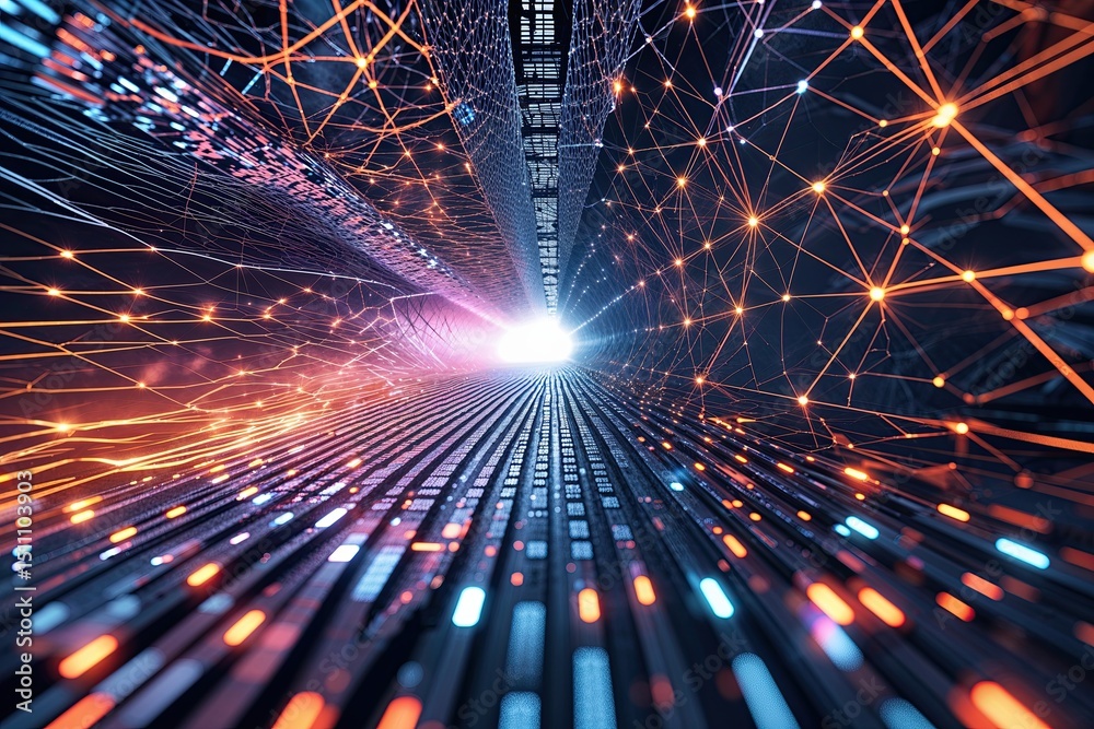 Poster tech-infused abstract mesh lines visual backdrop for digital exploration
