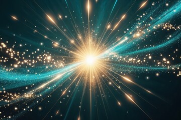 Obraz premium Midnight Teal Abstract Backdrop with Radiant Energy and Shimmering Light Effects