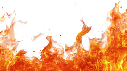 Fire flames burn isolated on white background. Fire burn flame isolated, abstract texture overlay. Flaming effect with burning fire.