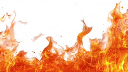Fire flames burn isolated on white background. Fire burn flame isolated, abstract texture overlay. Flaming effect with burning fire.