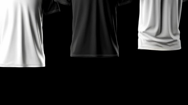 Three T-shirt Mockups with Different Styles on a Dark Background - Front and Back Views for Design Presentation