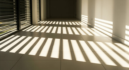 Obraz premium Bright Shadows Cast By Window Blinds Create a Geometric Pattern
