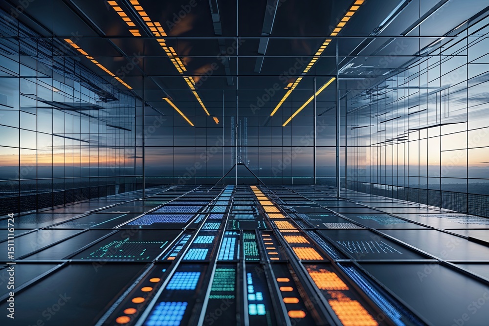 Poster modern digital infrastructure grid design featuring geometric patterns and enhanced network connecti