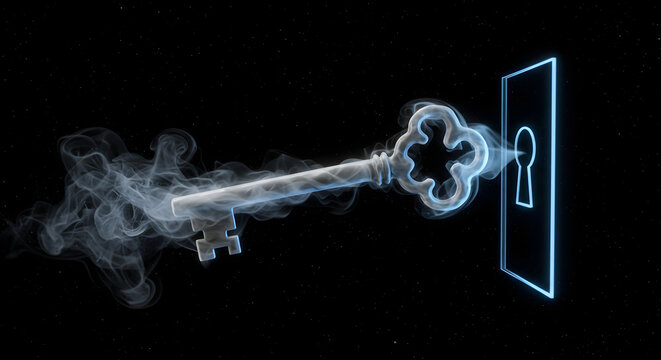 Mystical Key Unlocking Portal To Another Dimension With Glowing Essence