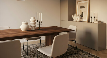 Stylish Dining Room With Wooden Table And Decorative Elements Interior Design