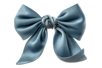 PNG Elegant blue satin bow with knot and flowing tails on black background
