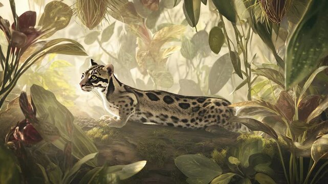 Jungle cat on a branch