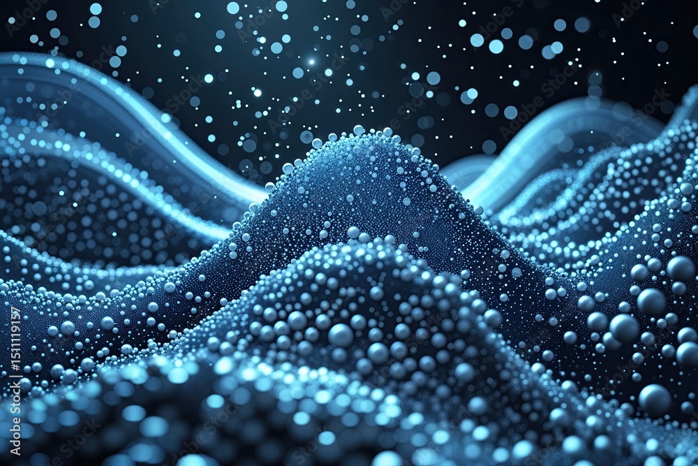 Poster futuristic technology background with three dimensional abstract particle waves