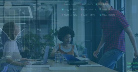 Man bringing folder and initiating financial overlay while colleagues comparing binder data - Powered by Adobe