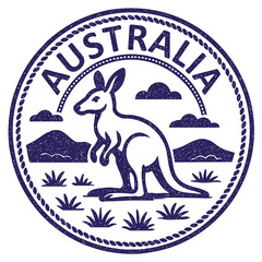 Australia stamp with kangaroo illustration, vintage travel stamp on transparent background, vector blue