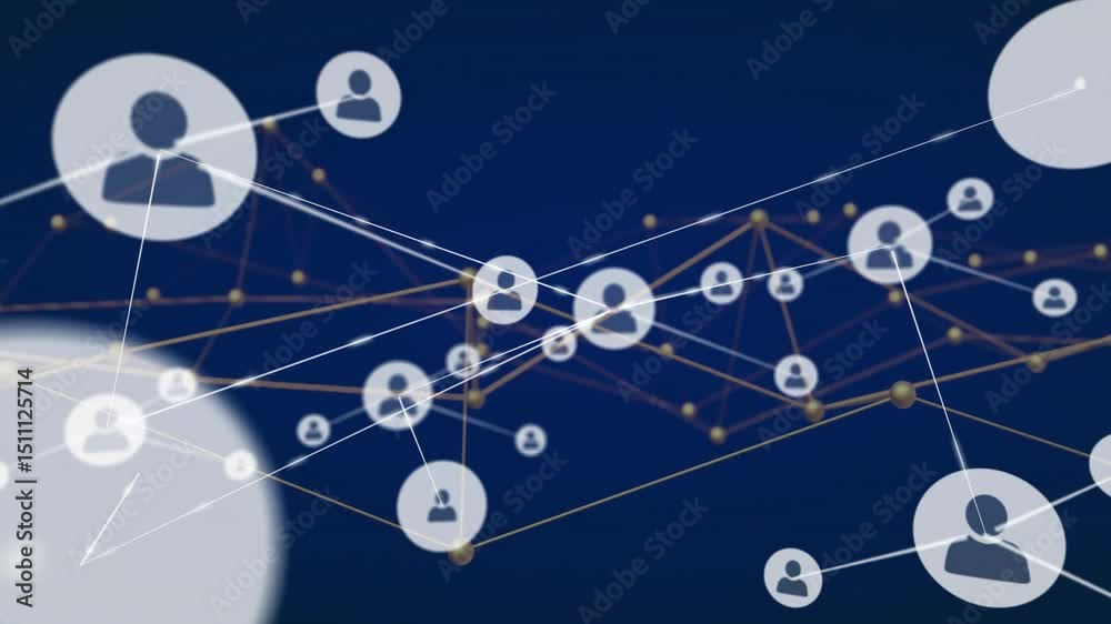 Poster on network loading white user icon materializing expanding connections visualizing data flow