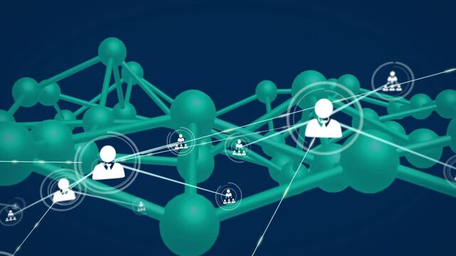 Node network rotating while user icons connecting when white user icon appearing, visualizing links
