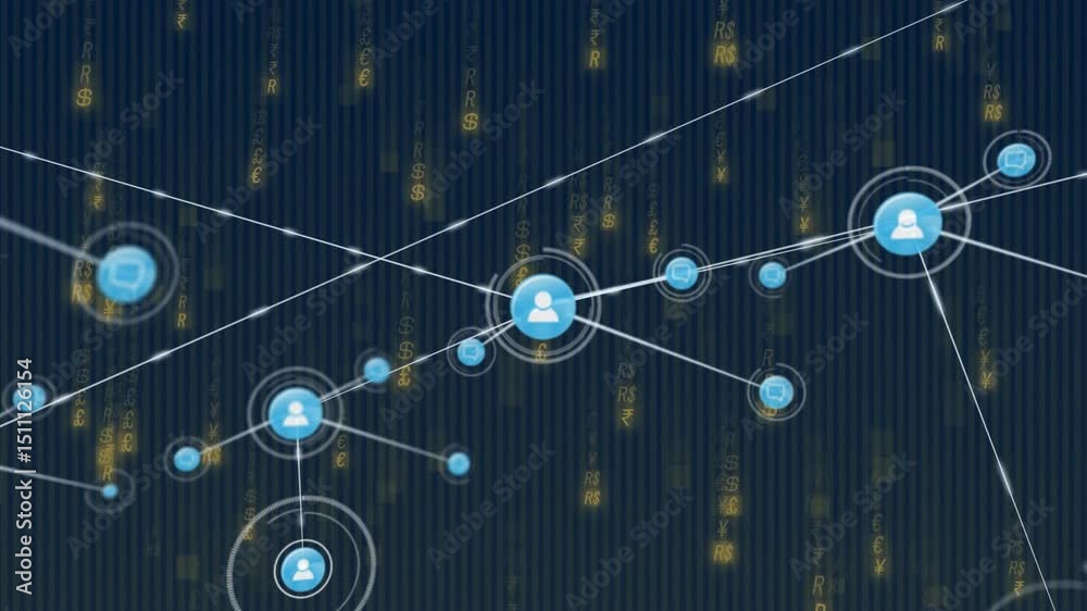 Poster initial blue user node appearing, sending links and forming network graph visualizing data