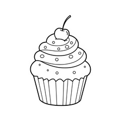 Cupcake drawing illustration for kids coloring book