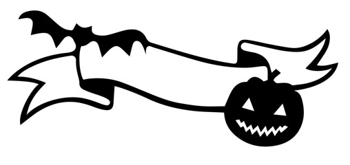 Halloween Banner with Bat, Ribbon, and Jack-O’-Lantern Silhouette – Spooky Holiday Decoration

