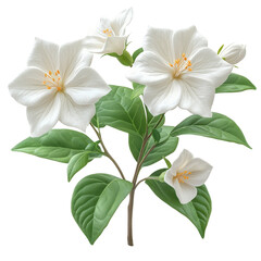 Obraz premium Elegant white mock orange blossoms with vibrant green leaves isolated illustration