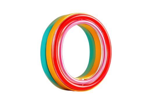 PNG Colorful circular neon light with multicolored stripes on black background
