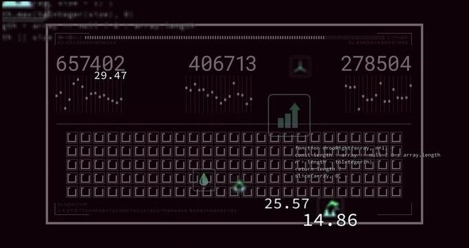 Opening dashboard starting numbers climbing, rippling charts and shifting icons to visualize surge