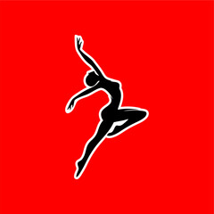 Dynamic Dancer Silhouette Logo on Red Background
