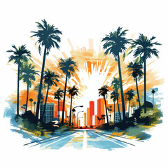 Obraz premium Scenic Road through Palm Trees and Meadow - Perfect Travel Background