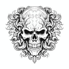 Obraz premium Detailed Black and White Vector Illustration of a Skull Tattoo Drawing