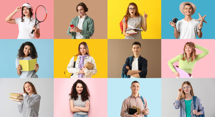 Group of teenagers on color background