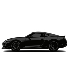 A sleek black sports car illustrated in a side profile view.
