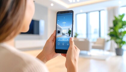 Woman using smart home app