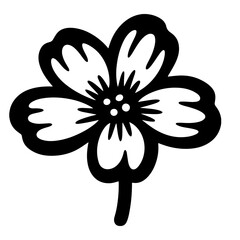 A simple black and white illustration of a stylized flower.