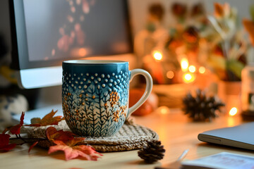 Cup on Desk Next to Computer - Workspace Essentials