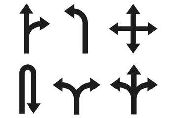 Arrow direction icon. Traffic road symbol. Navigation choice vector. Multiple path sign.