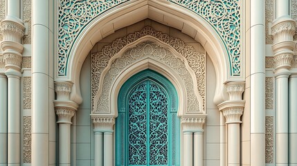Obraz premium Ornate archway with detailed carvings and a teal door