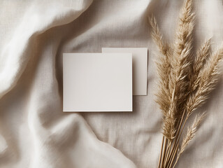 Minimalist White Paper and Card on Soft White Cloth