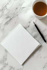 Relaxing Tea Break with Notepad on Marble Table