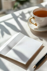 Relaxing Moment: Tea and Book on a Cozy Table