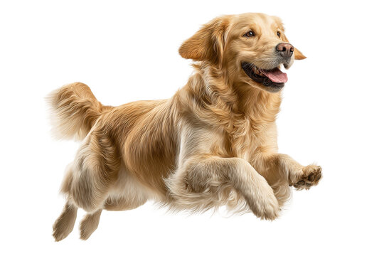 PNG Energetic golden retriever leaping playfully isolated on white background - Powered by Adobe