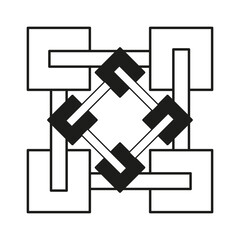 Abstract square pattern. Interlocked box shapes. Symmetrical linear grid. Vector graphic form.