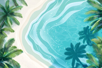 Tropical Beach Scene with Palm Trees and Sandy Shoreline